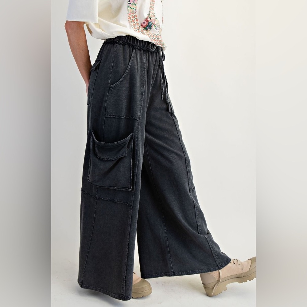 Part Of The Journey Mineral Washed Wide Leg Pants in Black eb90054 small - Picture 4 of 5